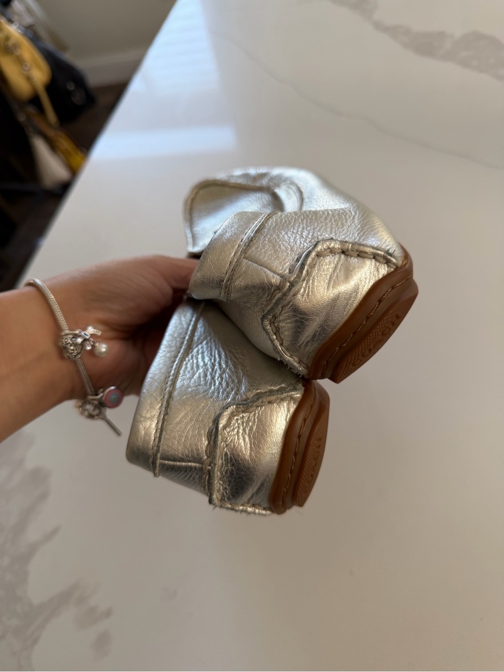 Coach Mary Lock Up Metallic Silver Leather Loafers Slip-on Shoes Women’s Size 8 - Picture 4 of 4